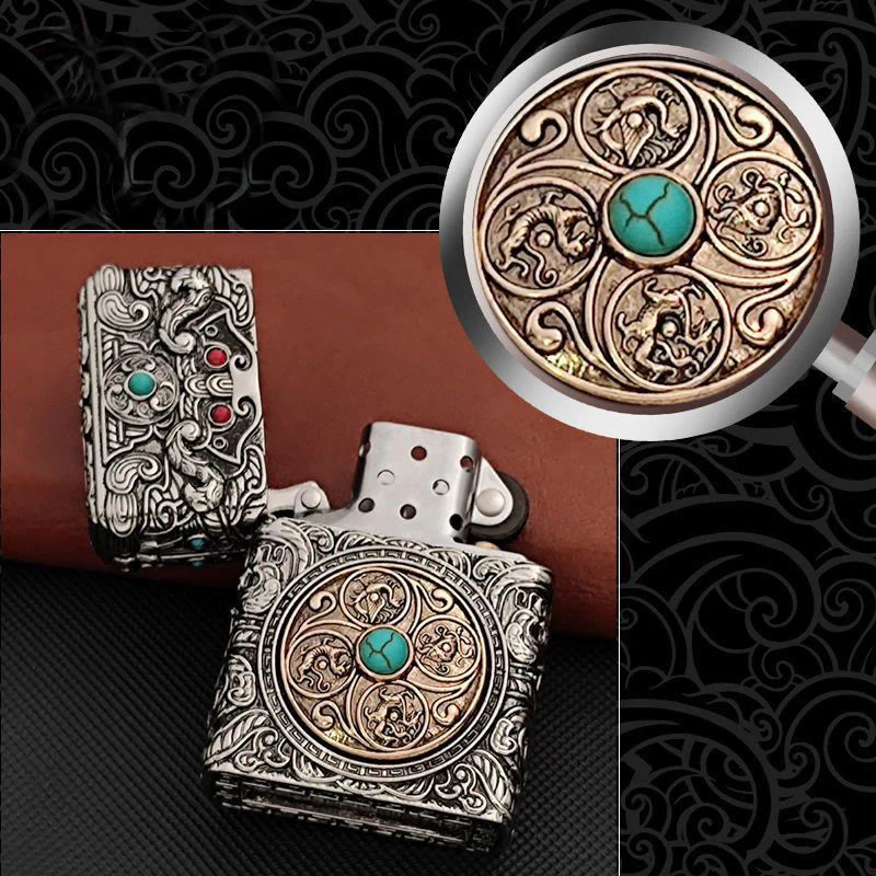 Whole Body Carved Texture Turquoise Kerosene Lighter - Image 2