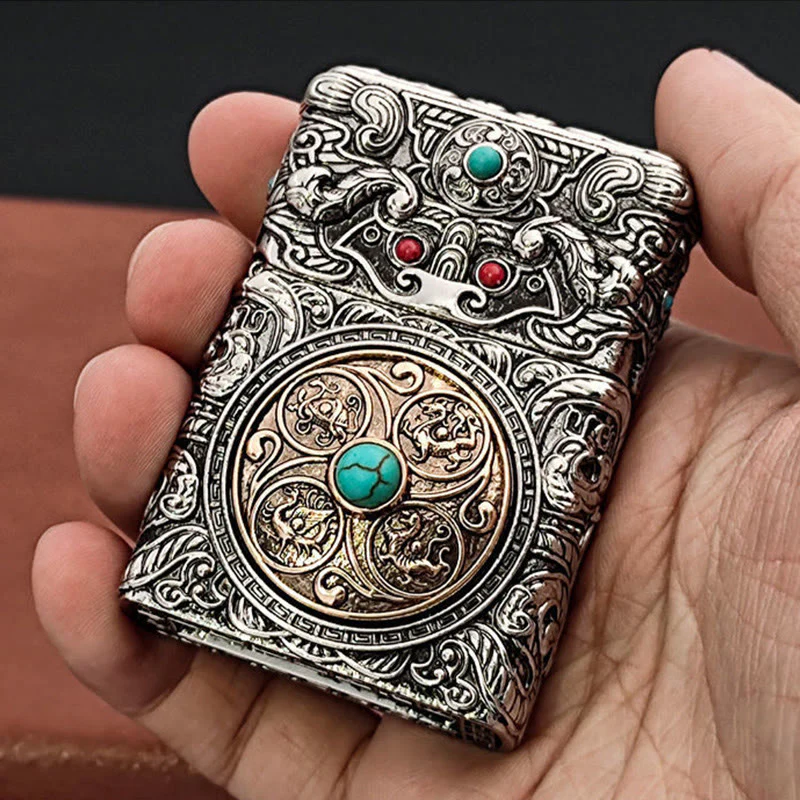 Whole Body Carved Texture Turquoise Kerosene Lighter - Image 3