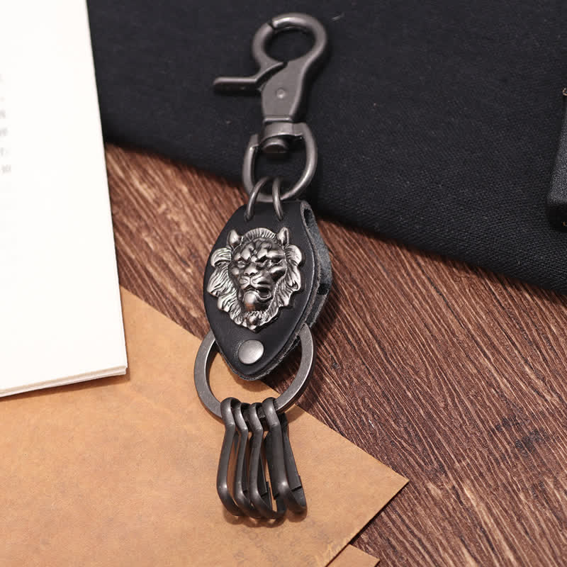 Wild West Cool Lion Head Leather Keychain - Image 2