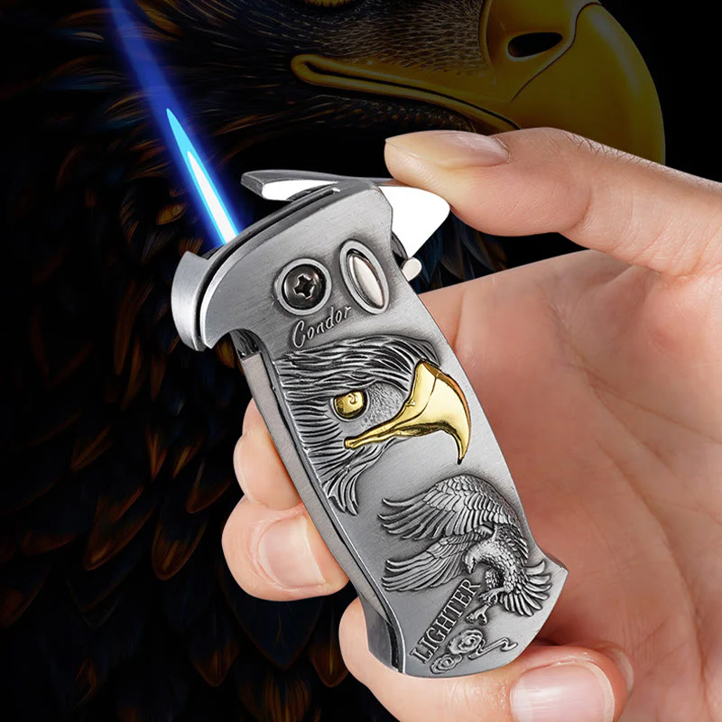 Windproof Metal Foldable Knife Jet Torch Refillable Butane Lighter - Image 4