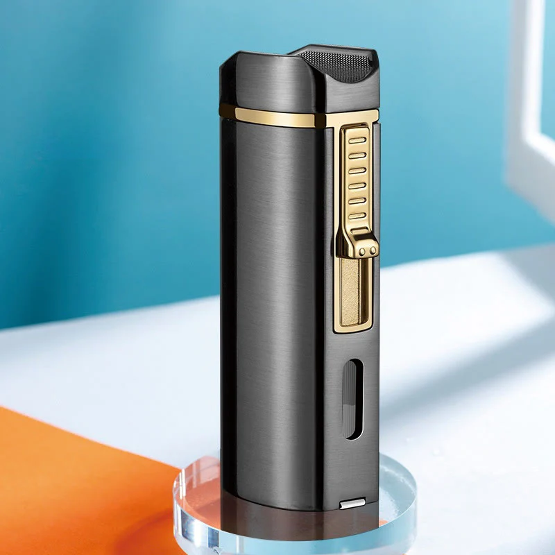 Windproof Triple Burner Lighter With Folding Cigar Cutter - Image 2
