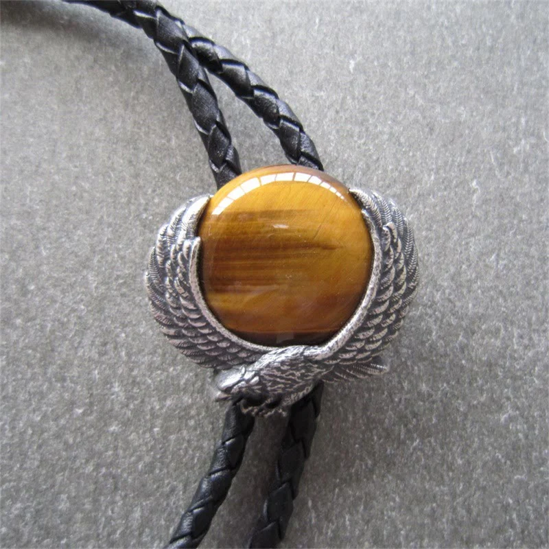 Wing-Accented Tiger Eye Stone Vintage Metal Bolo Ties - Image 10