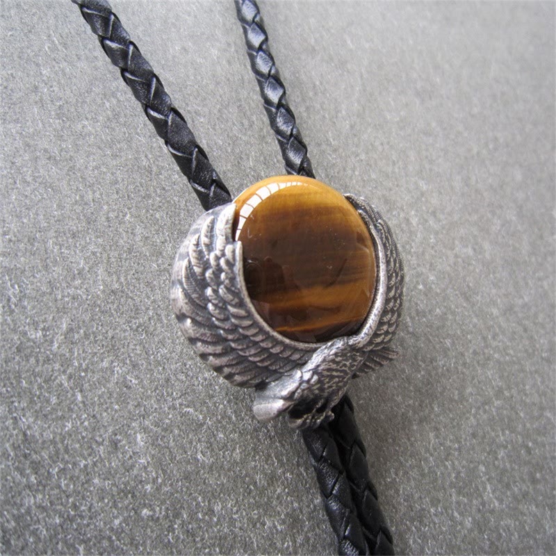 Wing-Accented Tiger Eye Stone Vintage Metal Bolo Ties - Image 8