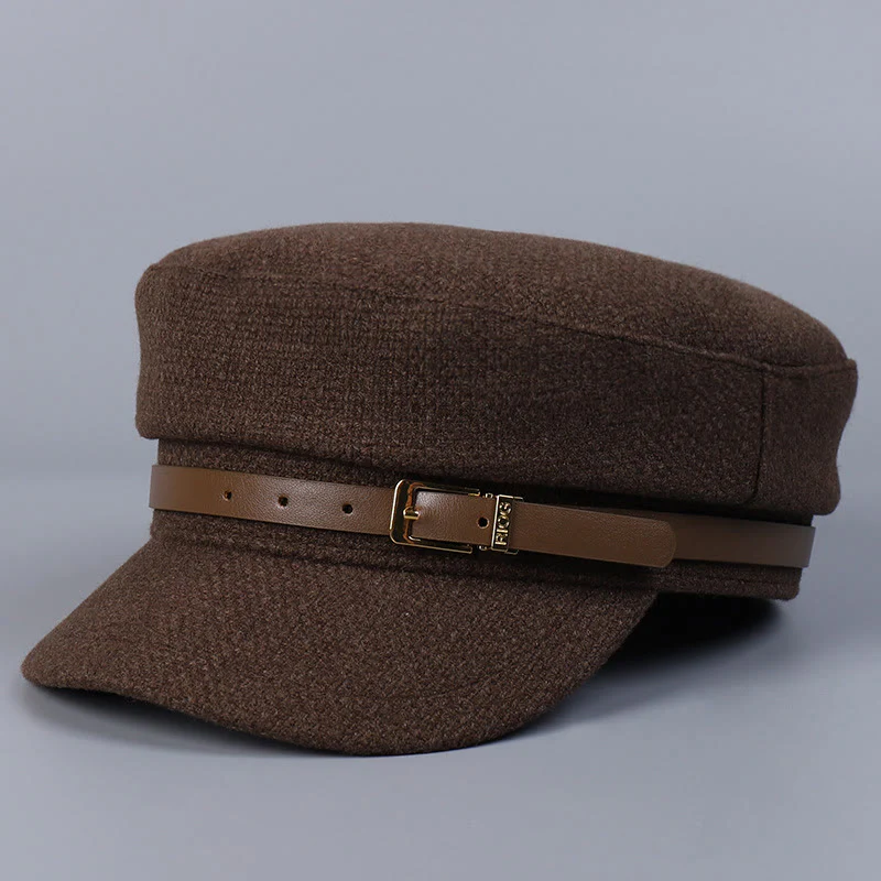 Winter Belt Metal Buckle Flat Top Women's Beret