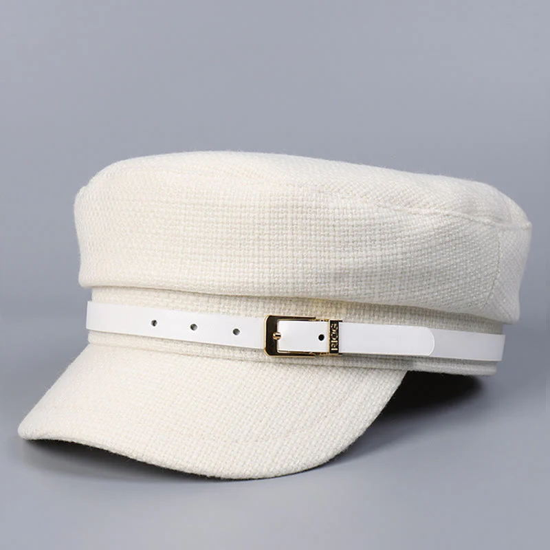 Winter Belt Metal Buckle Flat Top Women's Beret - Image 10