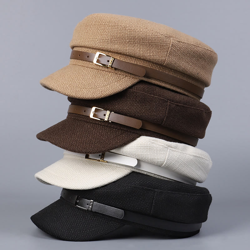 Winter Belt Metal Buckle Flat Top Women's Beret - Image 7