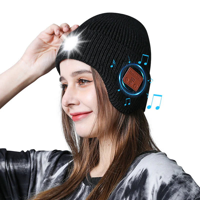 Winter Bluetooth Music Lighting Knitted Beanie Hat Detachable - Image 2