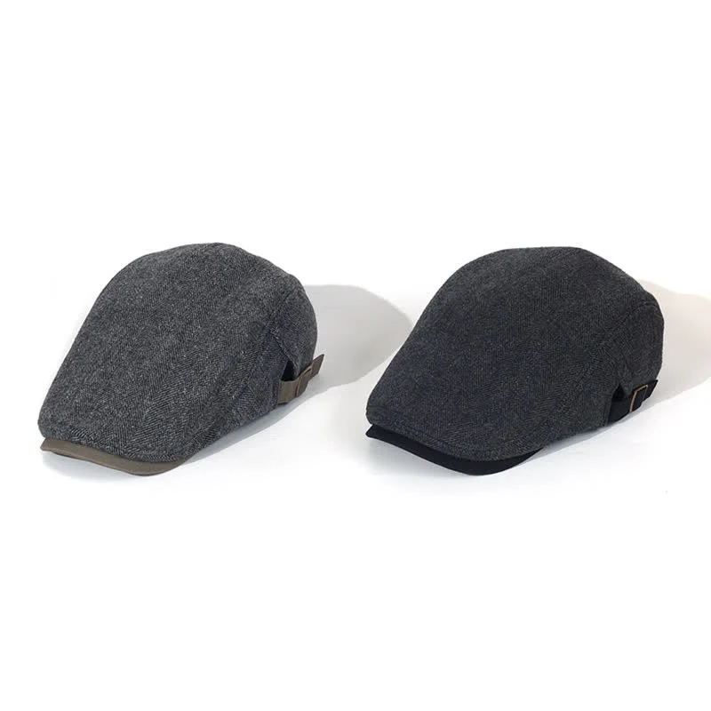 Winter Herringbone Wool Thick Warm Flat Beret Hat - Image 2