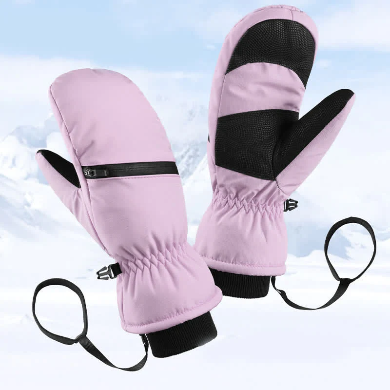 Winter Padded Zipper Pocket Ski Sports Gloves - Image 10