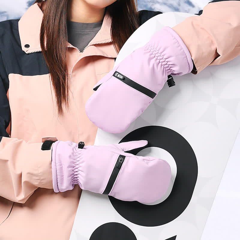 Winter Padded Zipper Pocket Ski Sports Gloves - Image 2