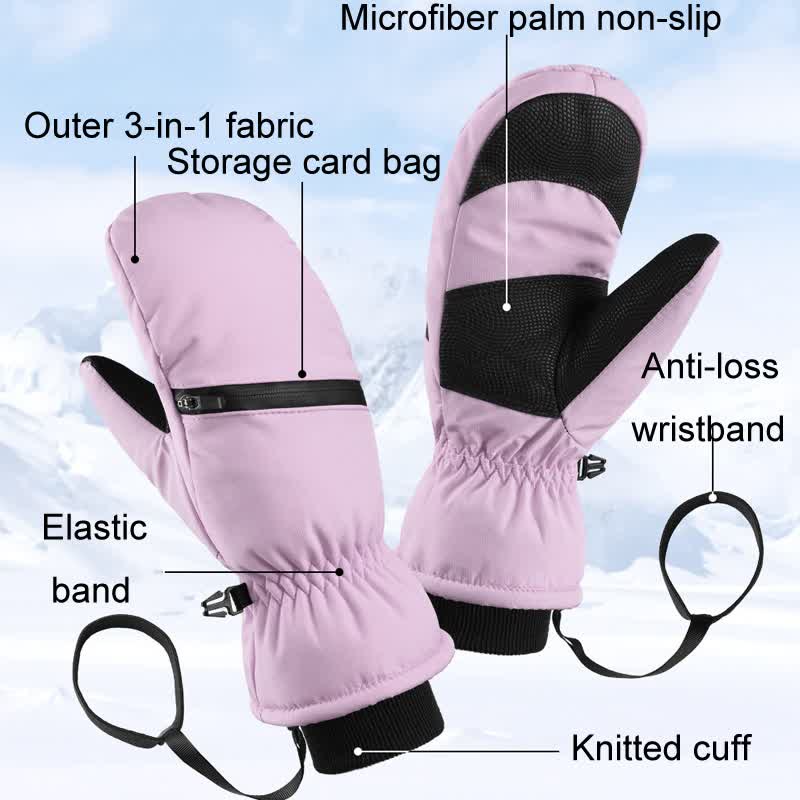 Winter Padded Zipper Pocket Ski Sports Gloves - Image 5