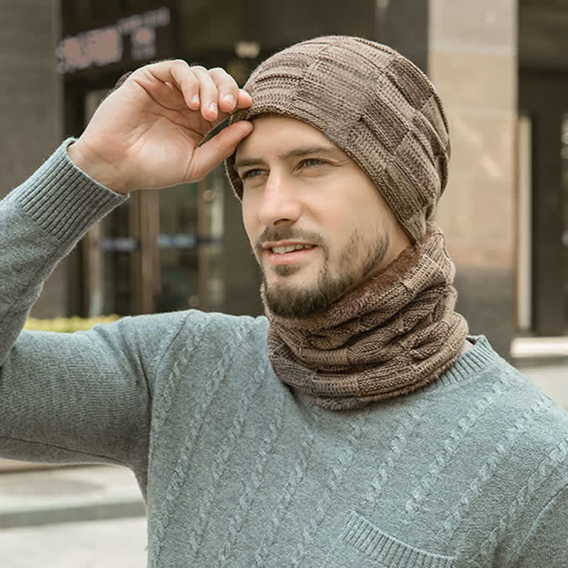 Winter Plaid Knit Beanie Hat Scarf Set - Image 14