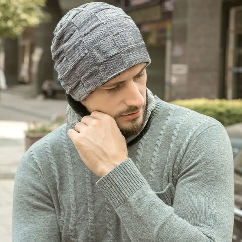Winter Plaid Knit Beanie Hat Scarf Set - Image 7