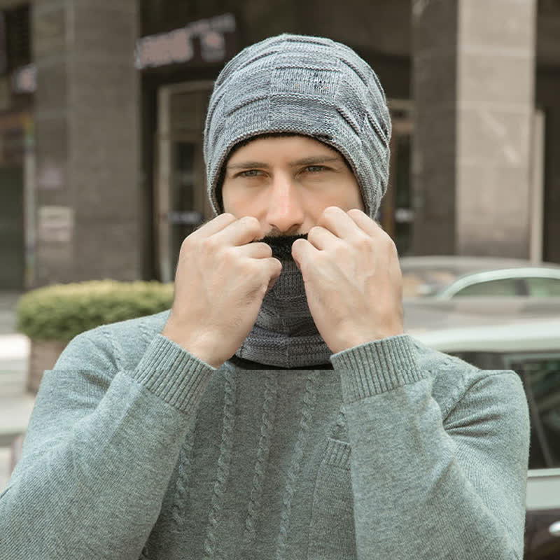 Winter Plaid Knit Beanie Hat Scarf Set - Image 8