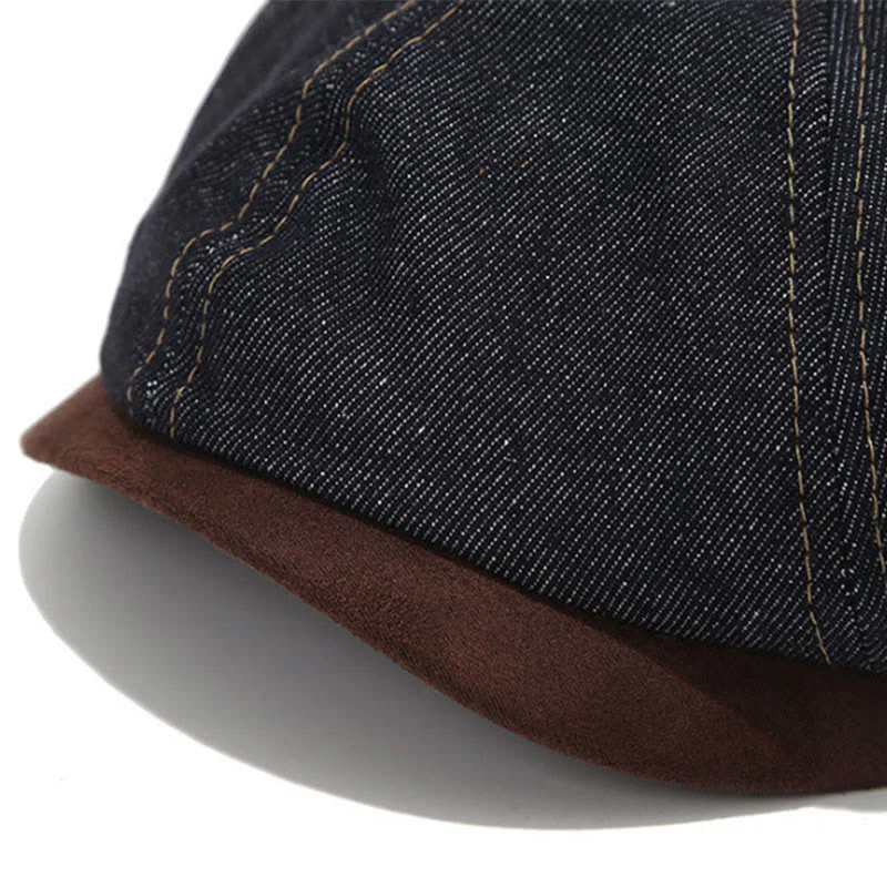 Winter Retro Denim Contrast Brim Men's Beret Hat - Image 3