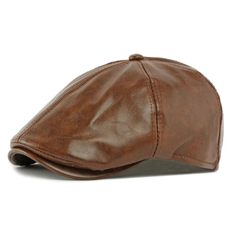Winter Vintage Faux Leather Men's Beret Hat