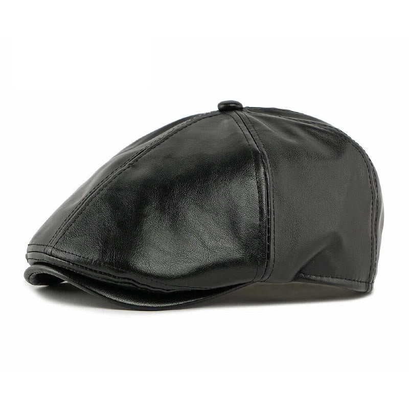Winter Vintage Faux Leather Men's Beret Hat - Image 6