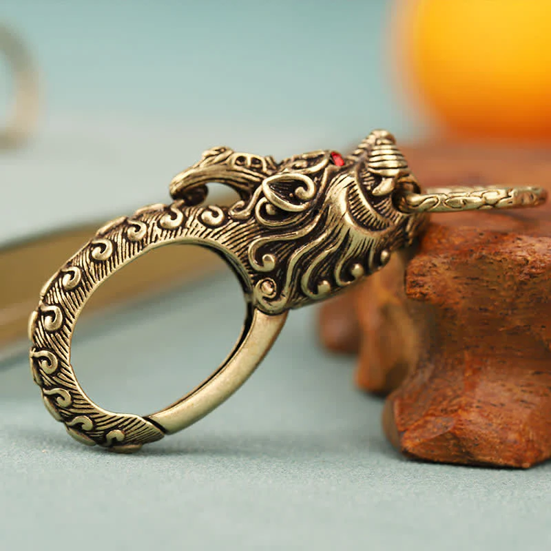 Wolf Head Red Eyes Solid Brass Keychain - Image 2