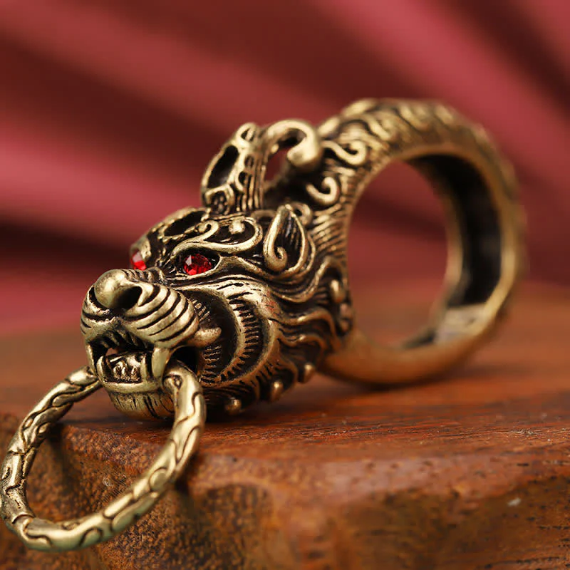 Wolf Head Red Eyes Solid Brass Keychain - Image 4