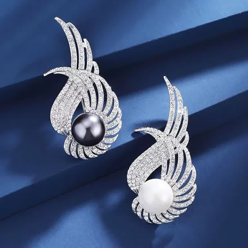 Women's Angel Wing Feather Pearl Brooch - Image 4