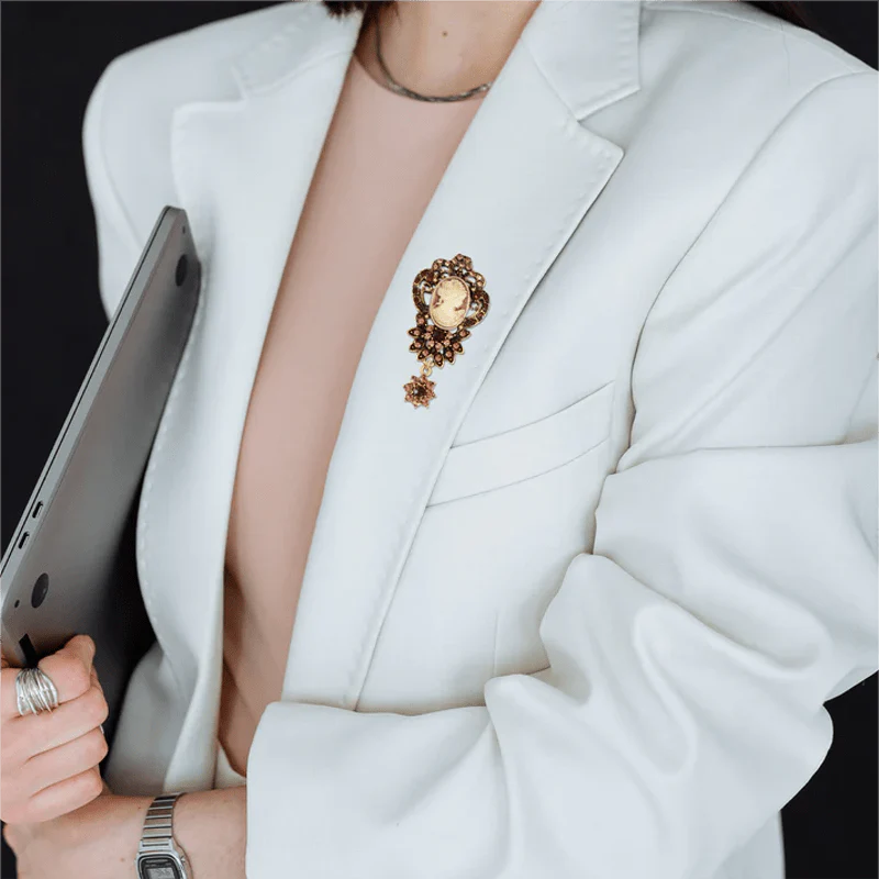 Women's Antique Cameo Lady Flower Brooch - Image 2