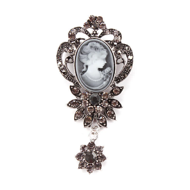 Women's Antique Cameo Lady Flower Brooch - Image 5
