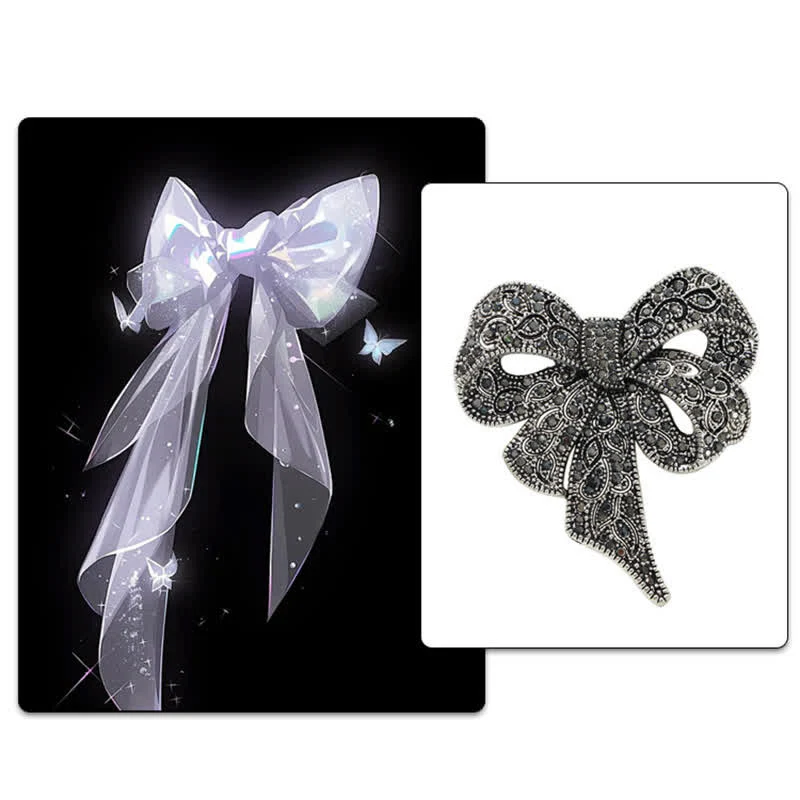 Women's Antique Silver Bow Knot Shape Rhinestones Brooch - Image 2