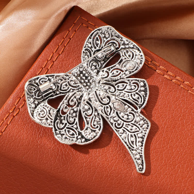 Women's Antique Silver Bow Knot Shape Rhinestones Brooch - Image 5