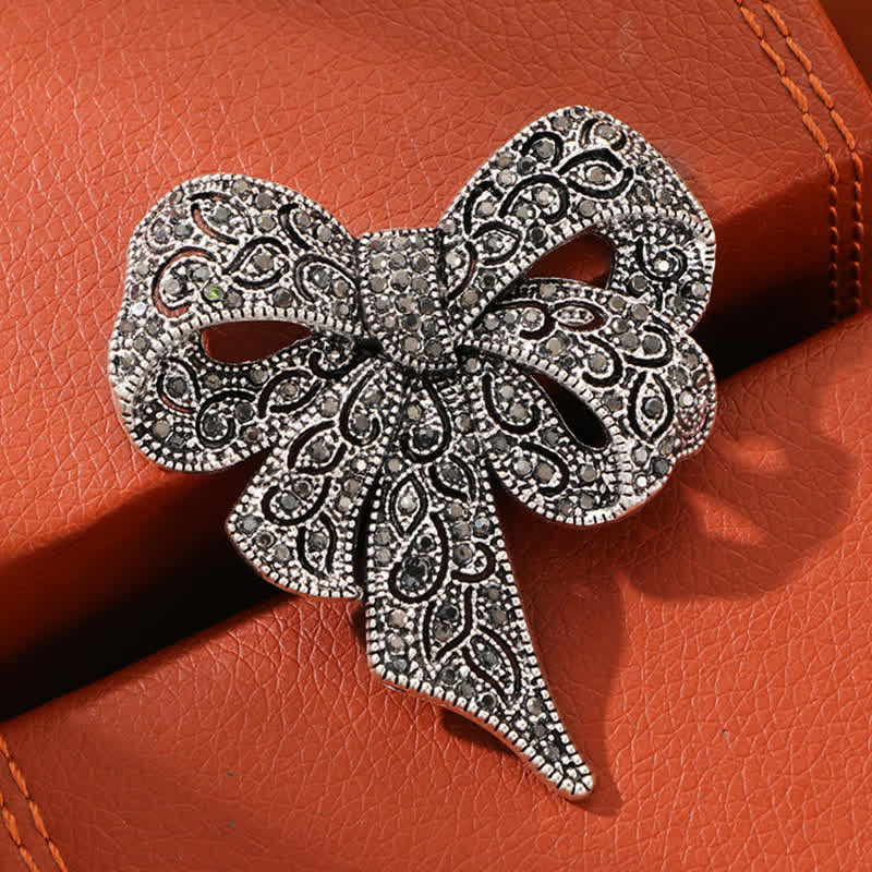 Women's Antique Silver Bow Knot Shape Rhinestones Brooch - Image 6