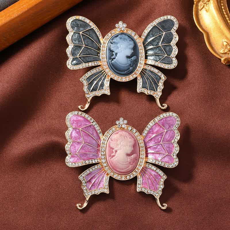 Women's Antique Victorian Style Butturfly Lady Cameo Brooch - Image 2