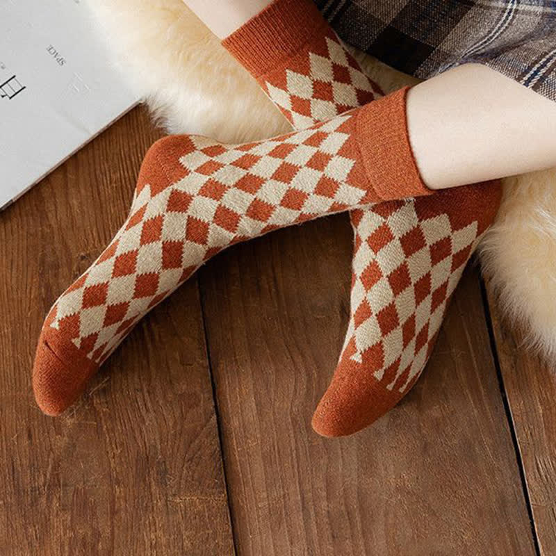 Women's Argyle Warm Thermal Aesthetic Crew Socks - Image 7