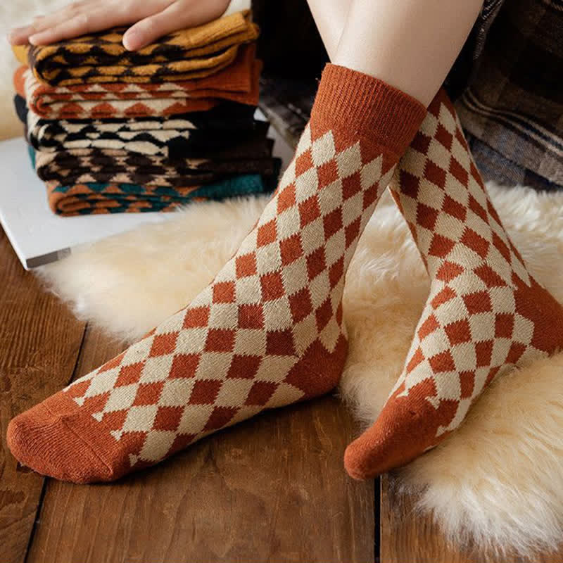 Women's Argyle Warm Thermal Aesthetic Crew Socks - Image 8