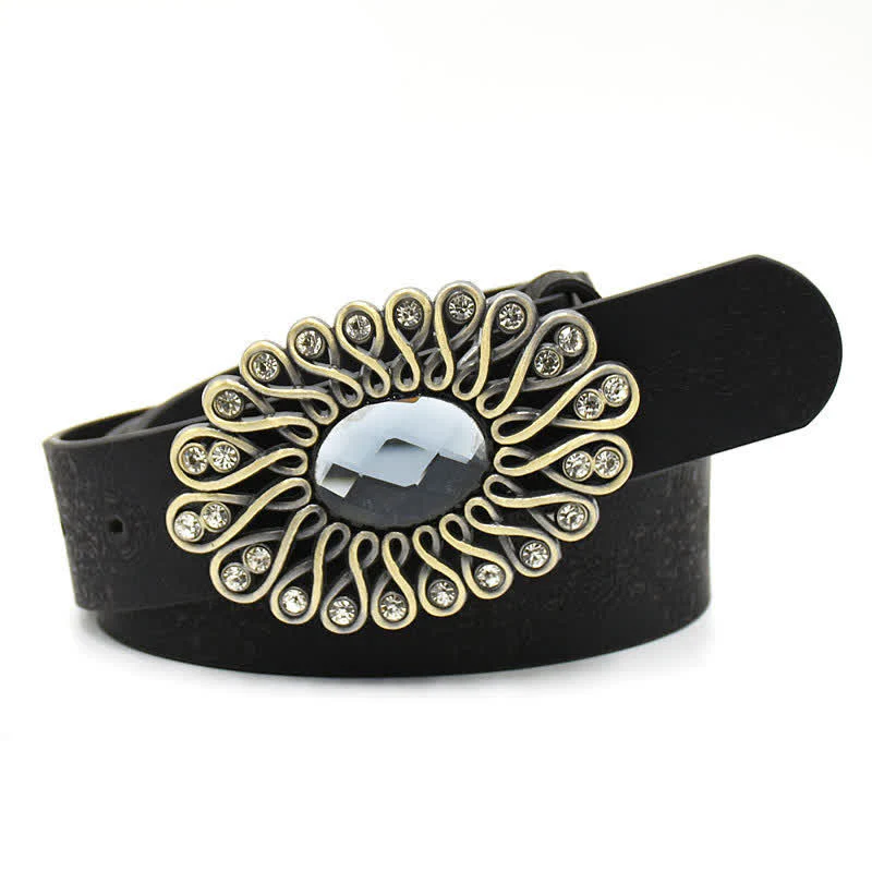 Women's Artificial Crystal Hollow Flower Buckle Leather Belt - Image 10