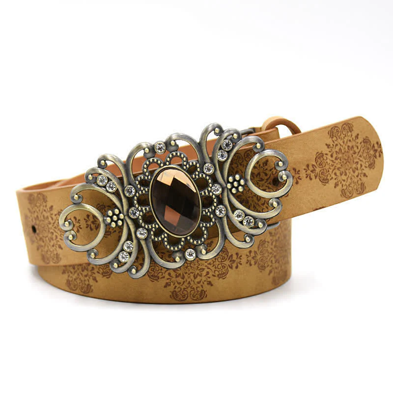 Women's Artificial Crystal Hollow Flower Buckle Leather Belt - Image 11