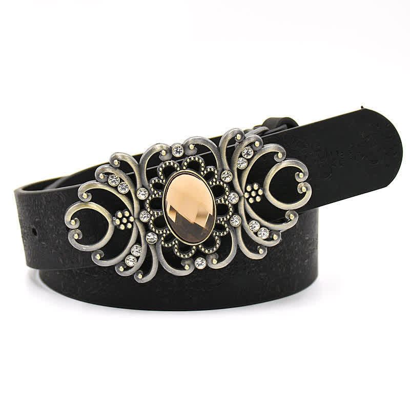 Women's Artificial Crystal Hollow Flower Buckle Leather Belt - Image 12