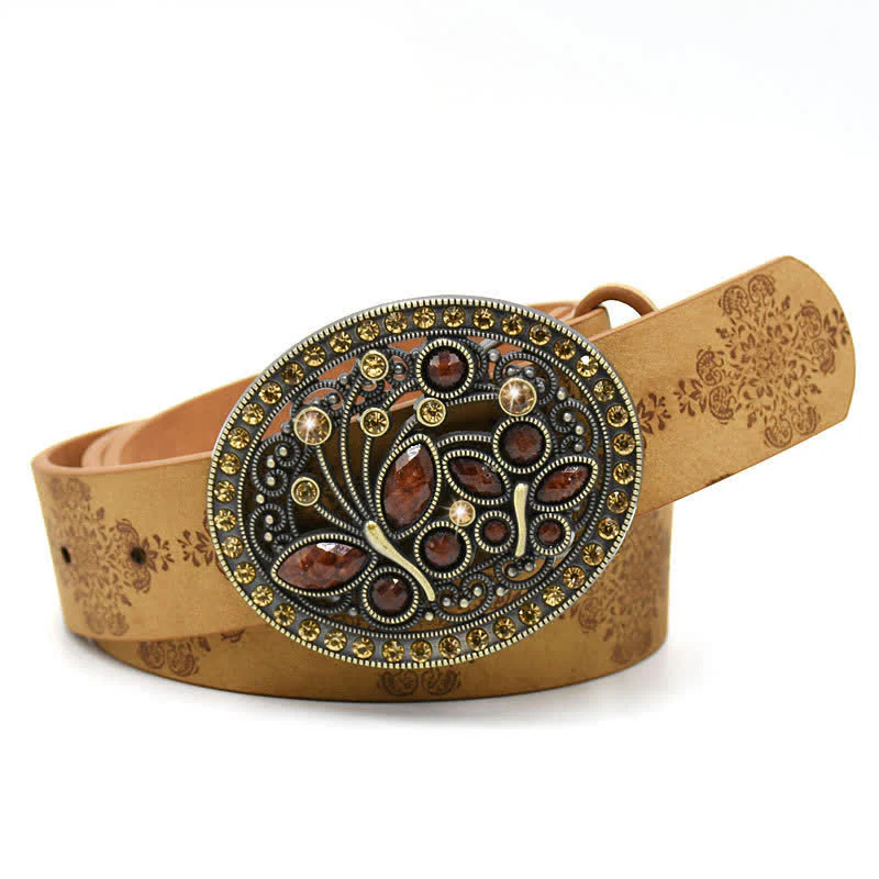 Women's Artificial Crystal Hollow Flower Buckle Leather Belt - Image 15