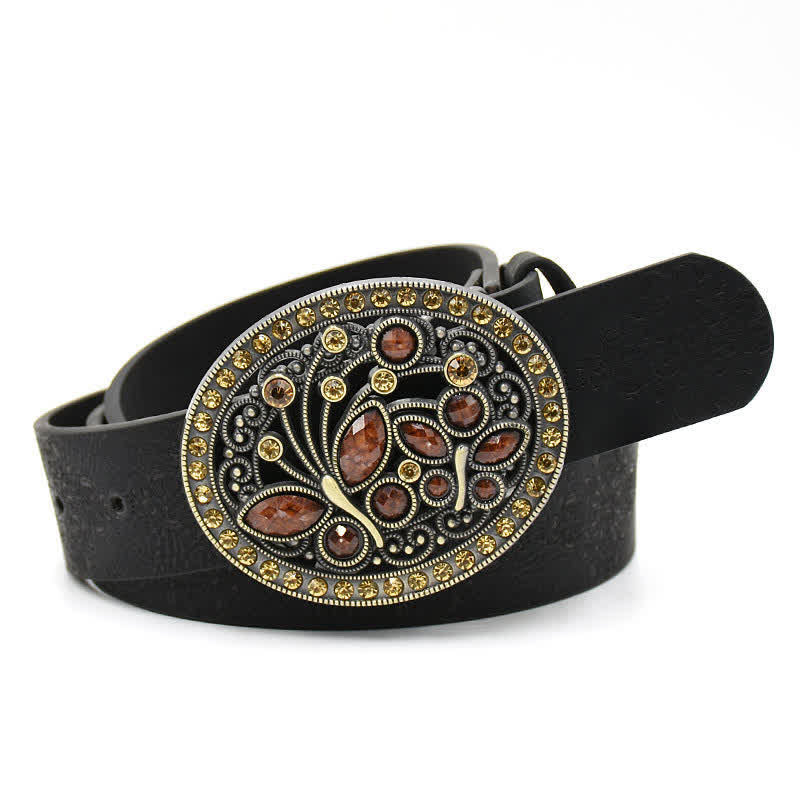 Women's Artificial Crystal Hollow Flower Buckle Leather Belt - Image 16