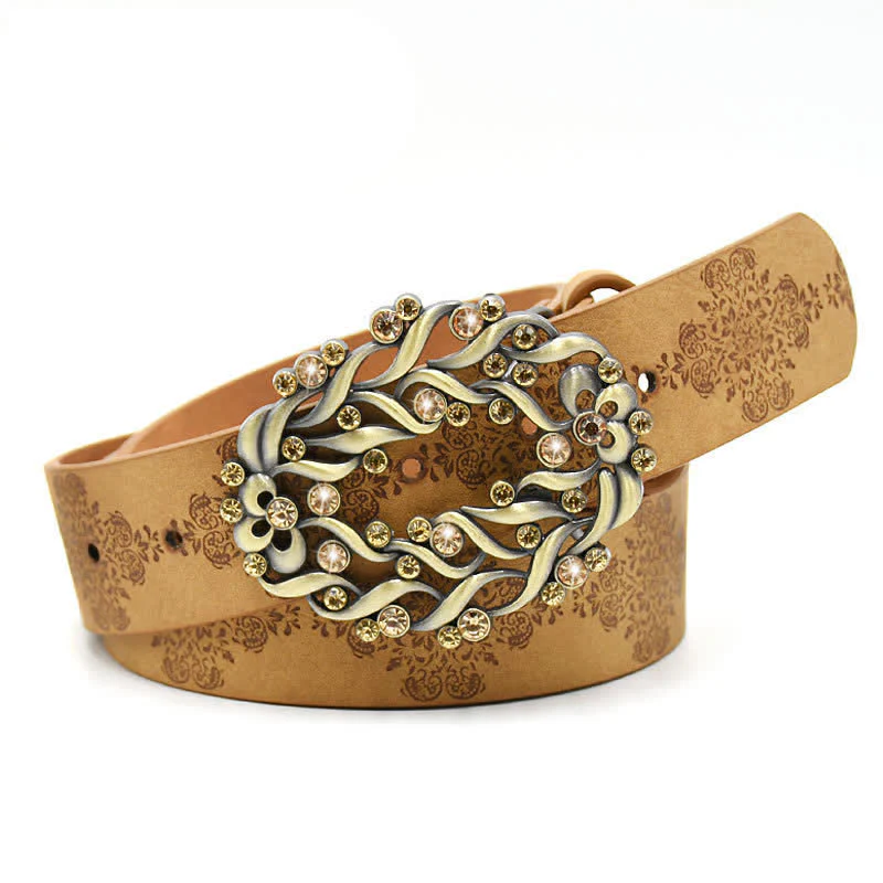 Women's Artificial Crystal Hollow Flower Buckle Leather Belt - Image 7