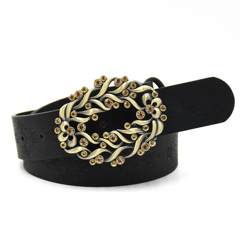 Women's Artificial Crystal Hollow Flower Buckle Leather Belt - Image 8
