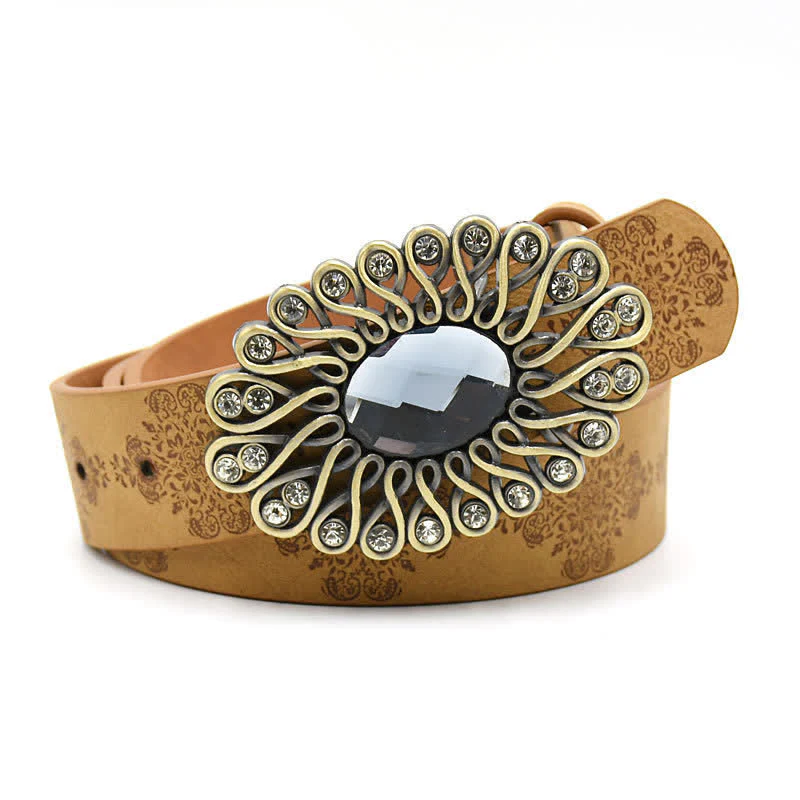 Women's Artificial Crystal Hollow Flower Buckle Leather Belt - Image 9