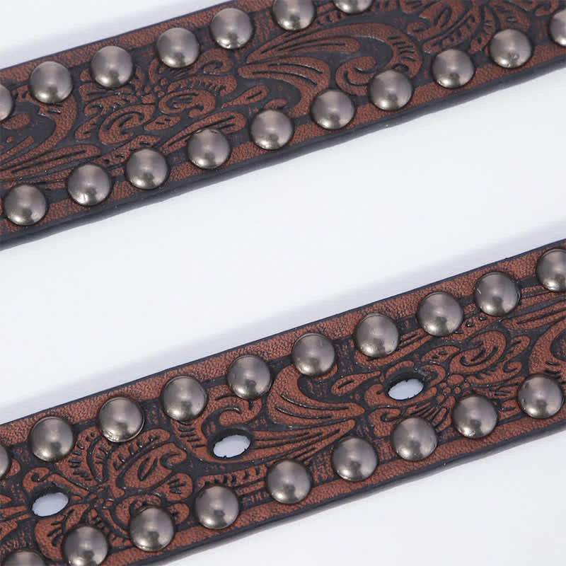 Women's Artistic Embossed Rivets Carved Design Leather Belt - Image 5
