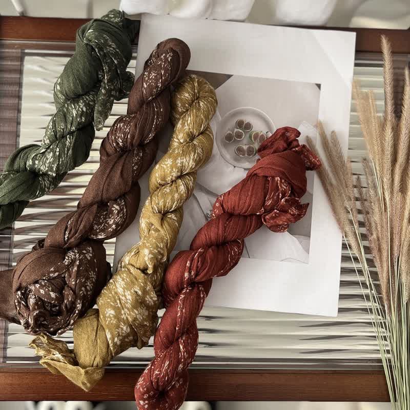 Women's Artistic Floral Pleats Cotton Linen Thin Scarf - Image 2