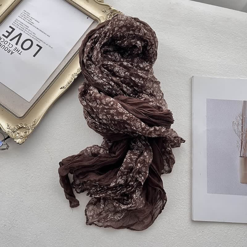 Women's Artistic Floral Pleats Cotton Linen Thin Scarf - Image 5