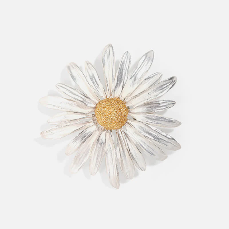 Women's Artistic Oil Painting Silver Daisy Brooch - Image 5