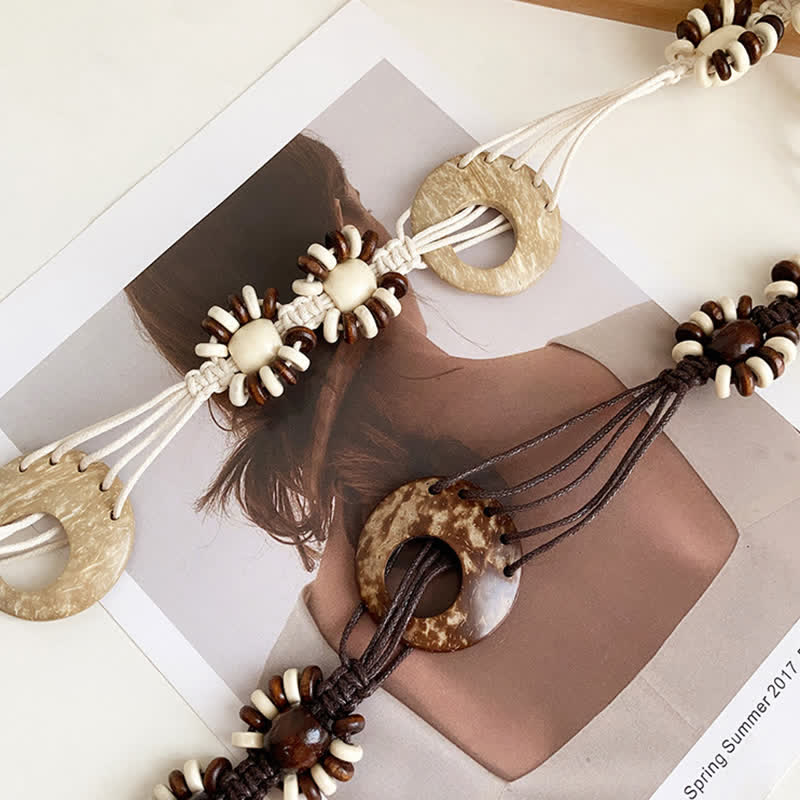 Women's Beaded Boho Lace Up Braided Waist Rope Belt - Image 5