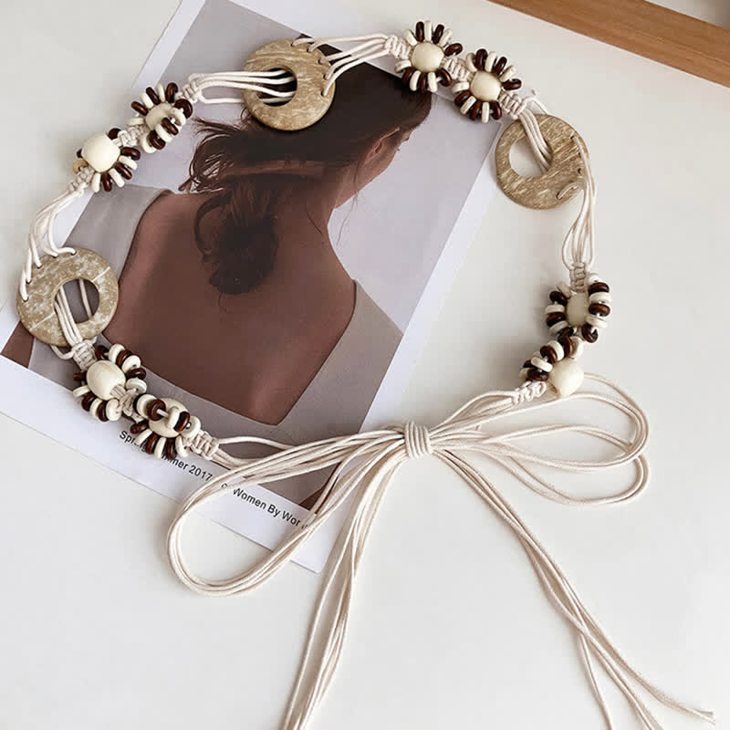 Women's Beaded Boho Lace Up Braided Waist Rope Belt - Image 6
