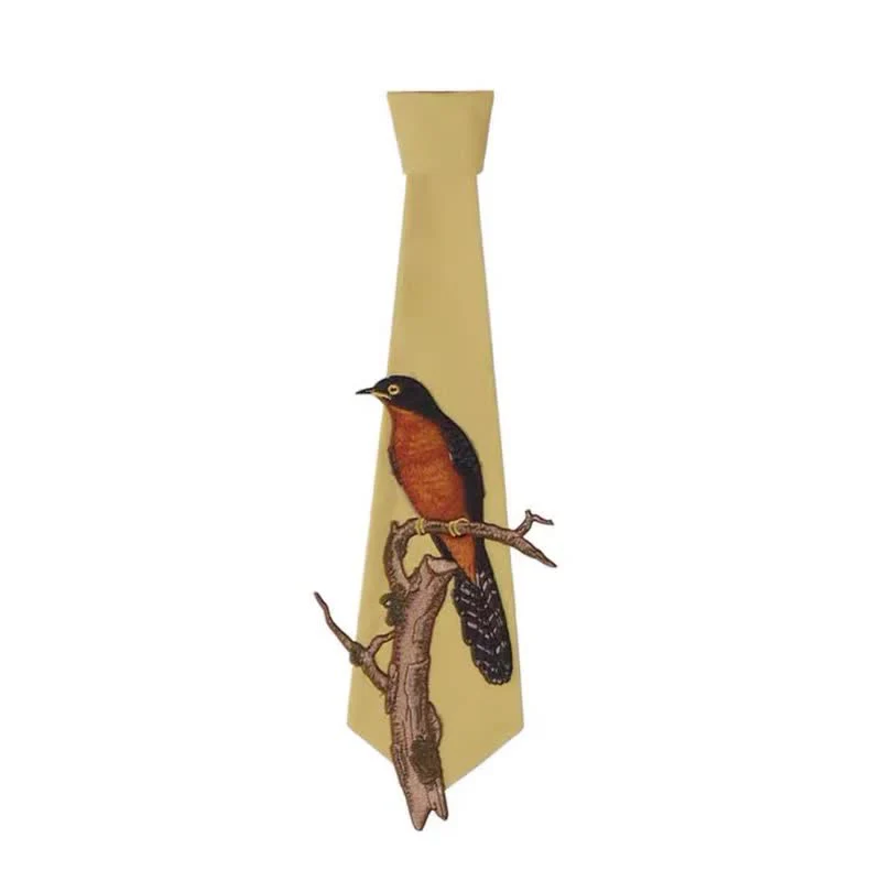 Women's Bird On A Branch Embroidered Zipper Necktie - Image 3