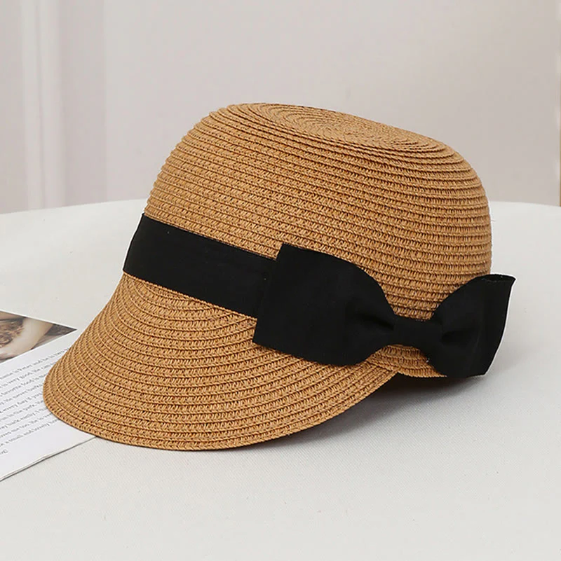 Women's Black Bow Accent Straw Equestrian Hat