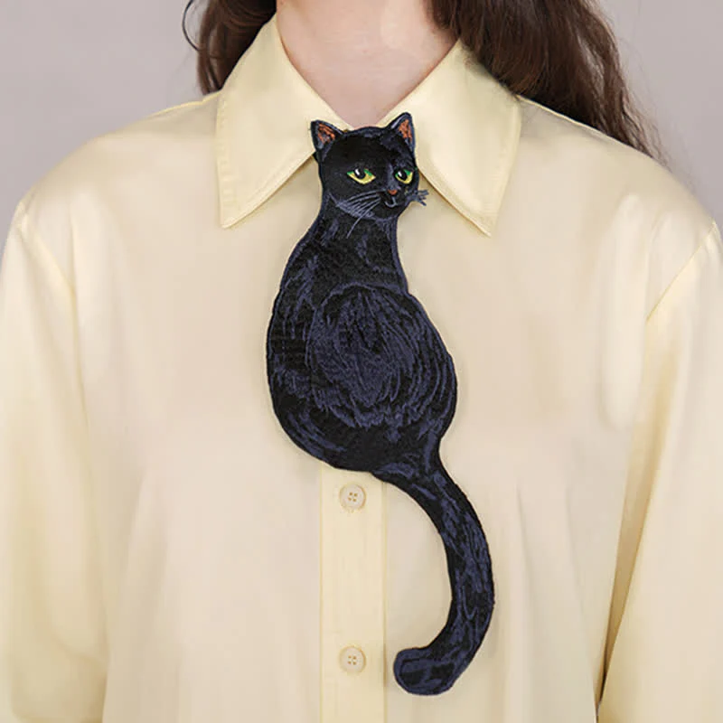 Women's Cool Black Cat Zipper Necktie - Image 5