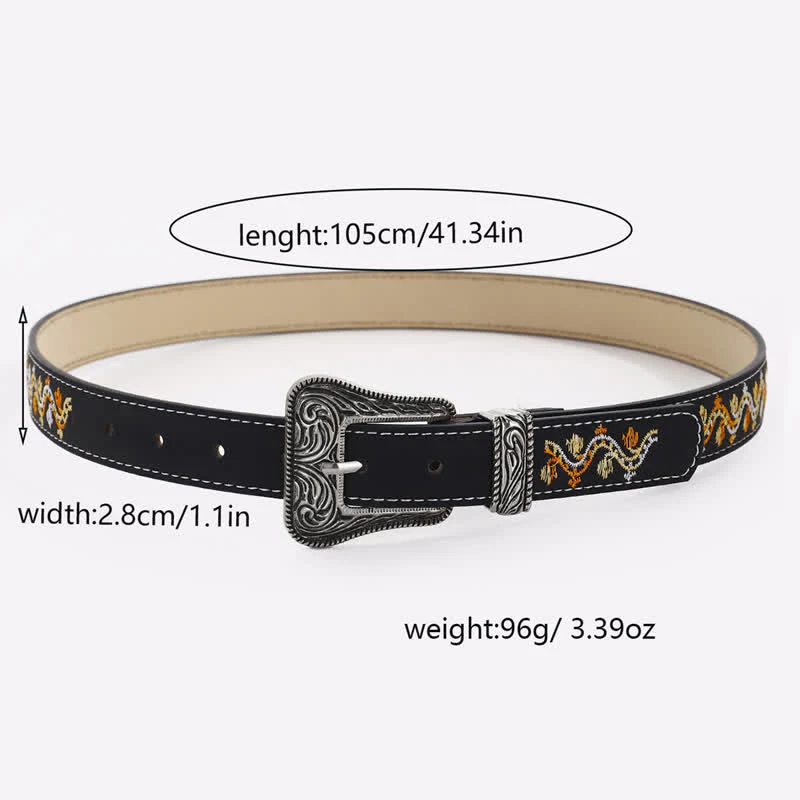 Women's Black Orange & White Embroidery Leather Belt - Image 4